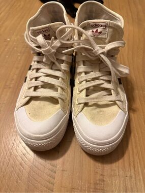 adidas Cream High-Top Sneakers with White Toe
